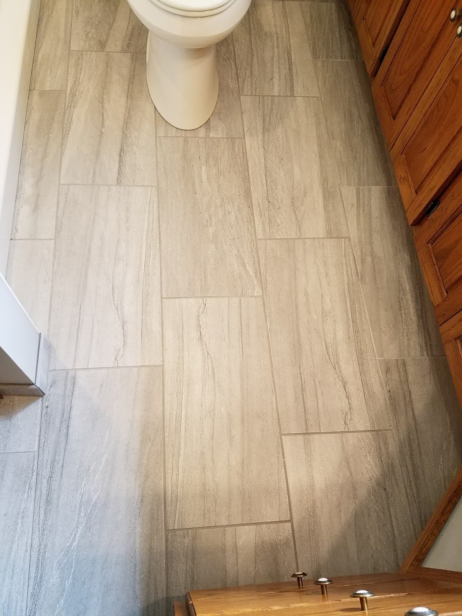 porcelain floor tile in offset pattern